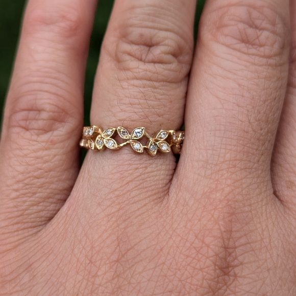 14K Rose Gold Diamond Floral Petal Vine Ring Band - Picture 7 of 9